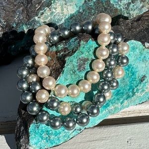 3 Pearl Bracelets See pics Strung on Elastic